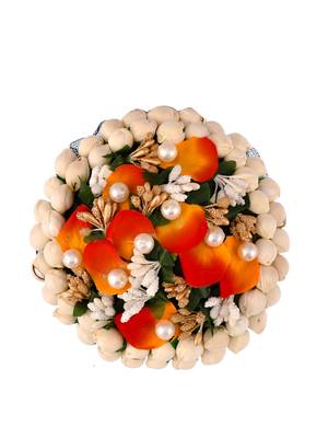 Orange & white embellished handcrafted beaded hair bun cover 3