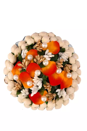 Orange & white embellished handcrafted beaded hair bun cover