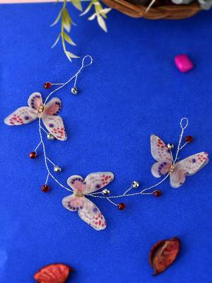 Women white & pink embellished butterfly hair tiara 1
