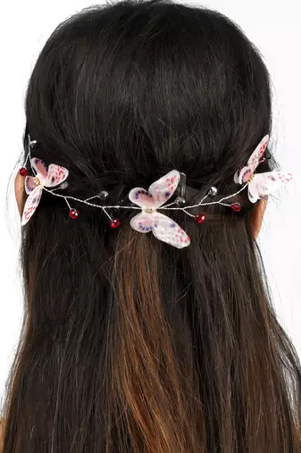 Women white & pink embellished butterfly hair tiara