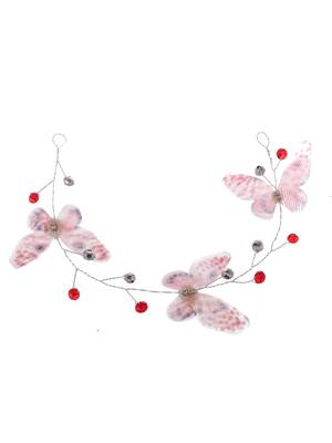 Women white & pink embellished butterfly hair tiara 3