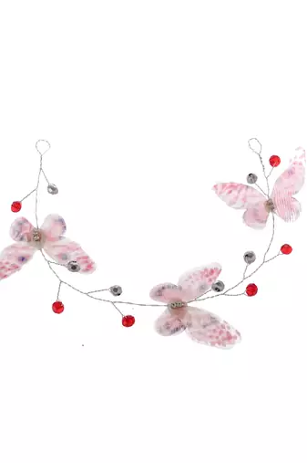 Women white & pink embellished butterfly hair tiara