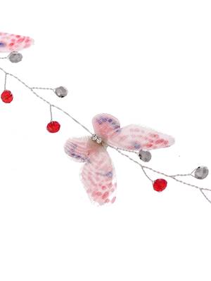 Women white & pink embellished butterfly hair tiara 4