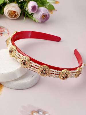 Gold plated & red color beaded hair band 1