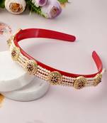 Gold plated & red color beaded hair band