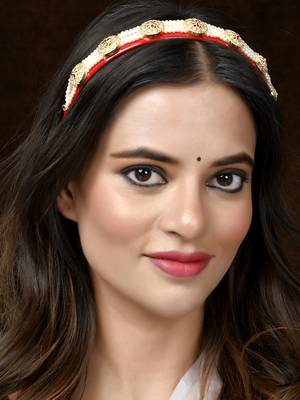 Gold plated & red color beaded hair band 2