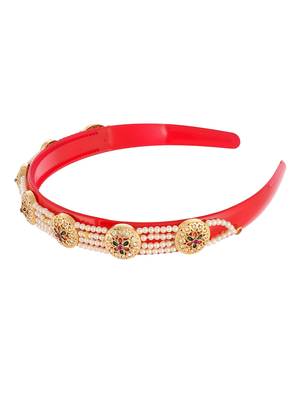 Gold plated & red color beaded hair band 3
