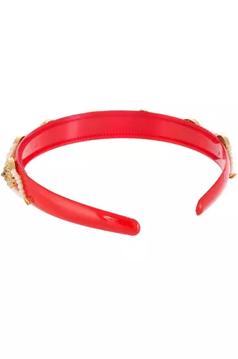 Gold plated & red color beaded hair band