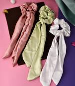 Women green and peach set of 3 lace ponytail holders