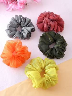 Set of 5 multi colored organza scrunchies ponytail holders 1