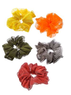 Set of 5 multi colored organza scrunchies ponytail holders 2