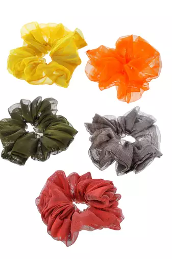Set of 5 multi colored organza scrunchies ponytail holders