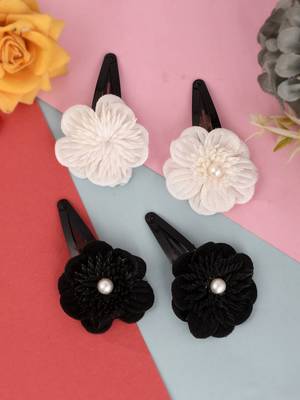 Set of 2 black & white embellished floral tic tac hair clip 1