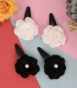 Set of 2 black & white embellished floral tic tac hair clip