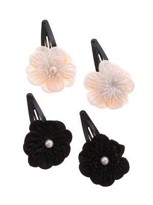 Set of 2 black & white embellished floral tic tac hair clip 2