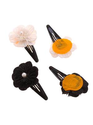 Set of 2 black & white embellished floral tic tac hair clip 3