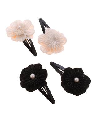 Set of 2 black & white embellished floral tic tac hair clip 4