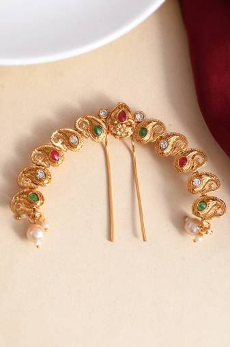 Gold plated ghungroo beads hair stick