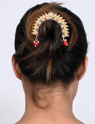 Gold plated multi ethnic wedding hair bun pin 1