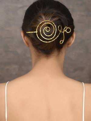 Gold plated metalic hair bun pin 2