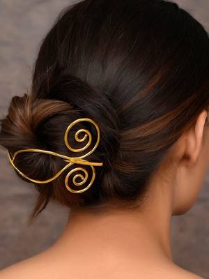 Gold plated metalic hair bun pin 2