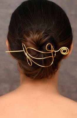 Gold plated metalic hair bun pin 2