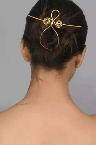 Gold plated metalic hair bun pin