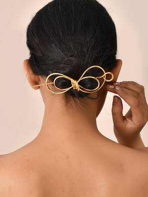 Gold plated metalic hair bun pin 2