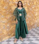 Green satin co-ord set with embellished jacket