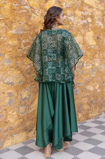 Green satin co-ord set with embellished jacket