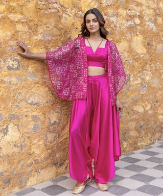 Fuchsia satin co-ord set with embellished jacket 1