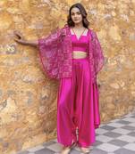 Fuchsia satin co-ord set with embellished jacket