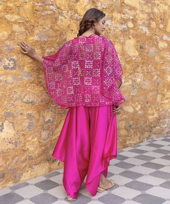 Fuchsia satin co-ord set with embellished jacket 5