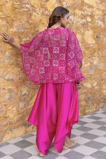 Fuchsia satin co-ord set with embellished jacket