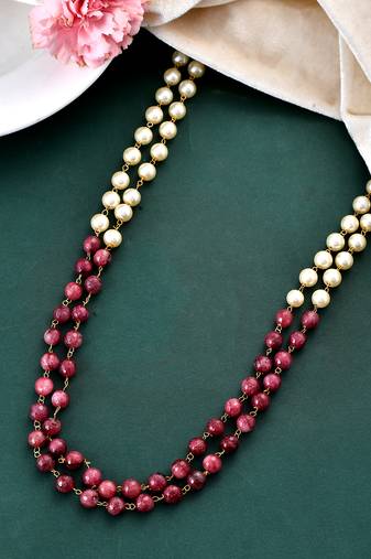 Unisex parple & gold plated beaded layered necklace