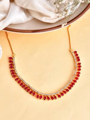 Gold plated red stone necklace set 1