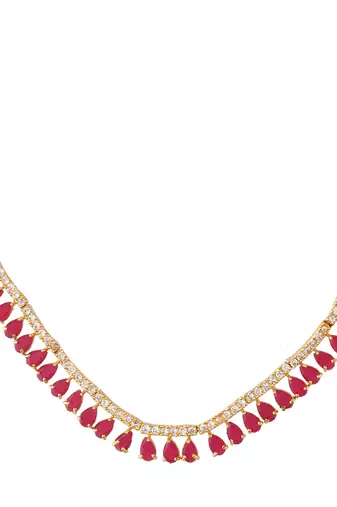 Gold plated red stone necklace set