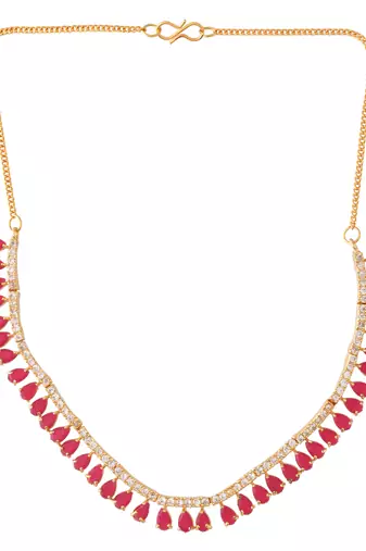 Gold plated red stone necklace set