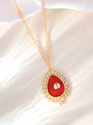 Gold plated red stone chain necklace 1