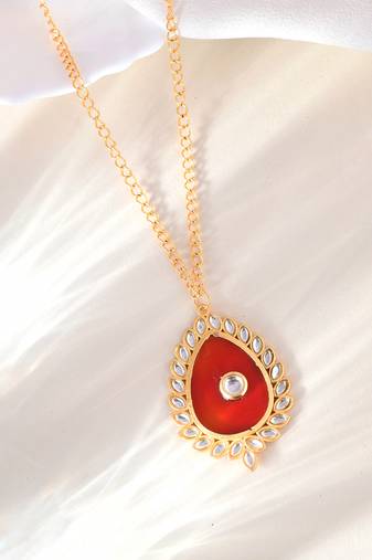 Gold plated red stone chain necklace