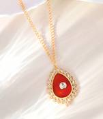 Gold plated red stone chain necklace