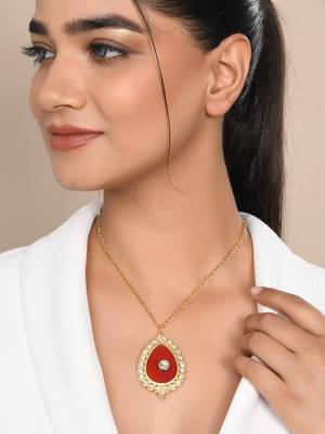 Gold plated red stone chain necklace 2