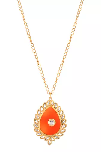 Gold plated red stone chain necklace
