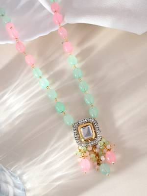 Gold plated pink & green necklace 1