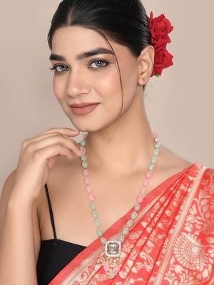 Gold plated pink & green necklace 2