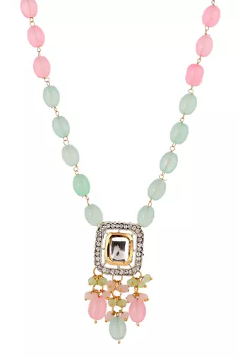 Gold plated pink & green necklace