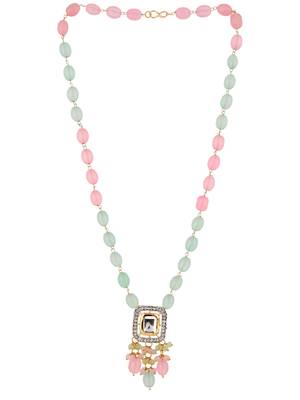 Gold plated pink & green necklace 4