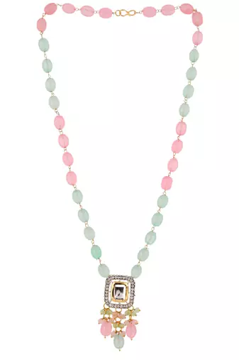 Gold plated pink & green necklace