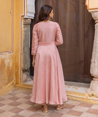Peach pleated anarkali set with embroidered dupatta 4