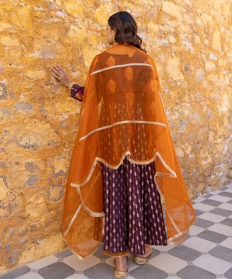 Brown anarkali set with floral embroidered motifs 5